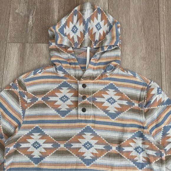 Faherty RARE Doug Good Feather Aztec Tribal Organic Cotton Poncho Hoodie Mens M - Picture 2 of 14